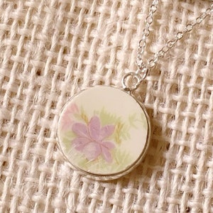 Broken China Jewelry- China Necklace, Recycled Dish Jewelry, Broken China, Recycled China Pendant, Flower Necklace, Purple, Vintage Necklace