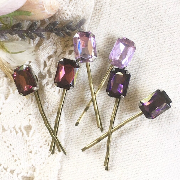 Purple Bobby Pin- Hair Pin, Hair Accessory, Gem, Rhinestone, Lilac, Plum, Wine, Burgundy, Rhinestone Hair Pin, Wedding, Bridal