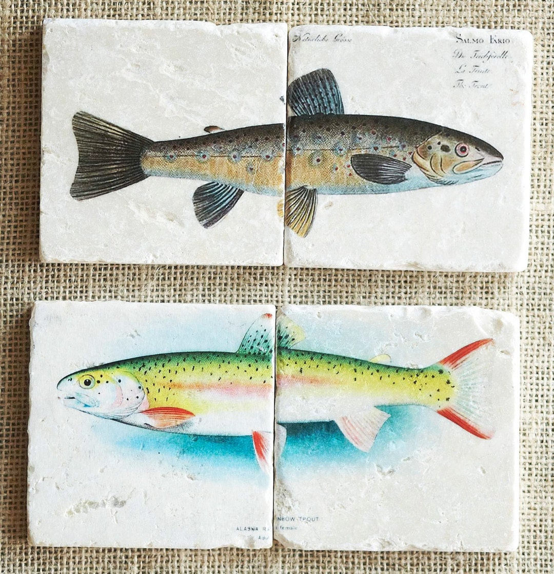 Trout Coasters, Cabin Decor, Trout Decor, Fish Decor, Cabin Gift, Fish