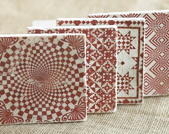 Red Decor- Quilt Pattern, Quilt Decor, Quilt Gift, Red and White, Red Tile, Red House Gift, Red Coaster, Drink Coaster, Christmas Decor