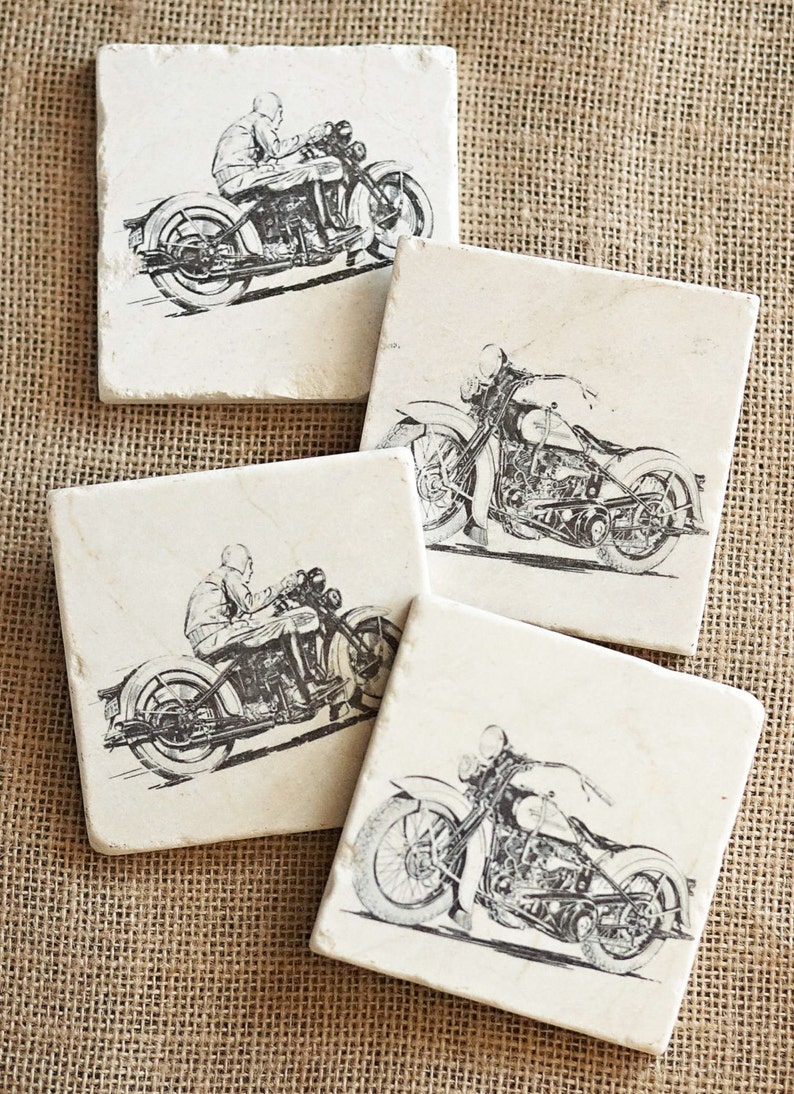 Motorcycle Coasters, Motorcycle Decor, Motorcycle Tile, Man Cave Decor, Biker Decor, Motorcyle Gift, Biker Gift, Absorbent Coaster, Trivet image 1