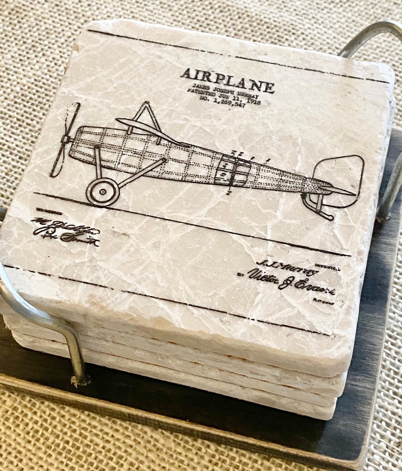 Airplane Decor Vintage Airplane, Pilot Gift, Pilot Decor, Flying Gift, Airplane Gift, Plane Tile, Plane Gift, Plane Decor, Coaster, Trivet image 2