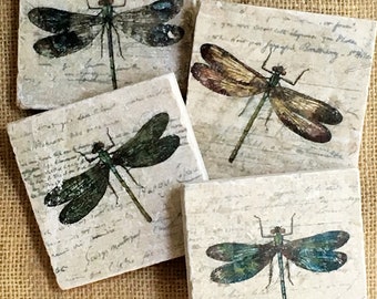 Dragonfly Gift- Dragonfly Decor, Dragonfly, Dragonfly Art, Gift for Gardener, Dragonfly Coaster, Tile Coaster, Marble Coaster, Coaster