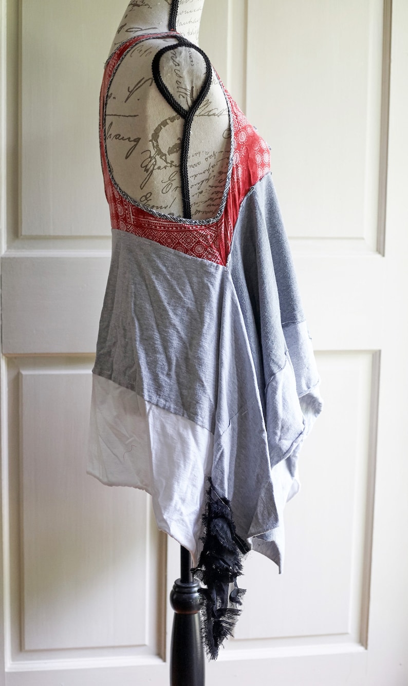 Lagenlook- Tank, Summer Tunic, Tank Tunic, Summer Top, Medium, Red Tunic, Upcycled Clothing, Recycled Clothing, Upcycled Top, Upcycled Shirt image 3