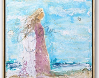 Angel Painting- Angel Gift, Guardian Angel, Angel, Guardian Angel Gift, Angel Art, beach, Angel Decor, beach decor, shabby chic, Believer,