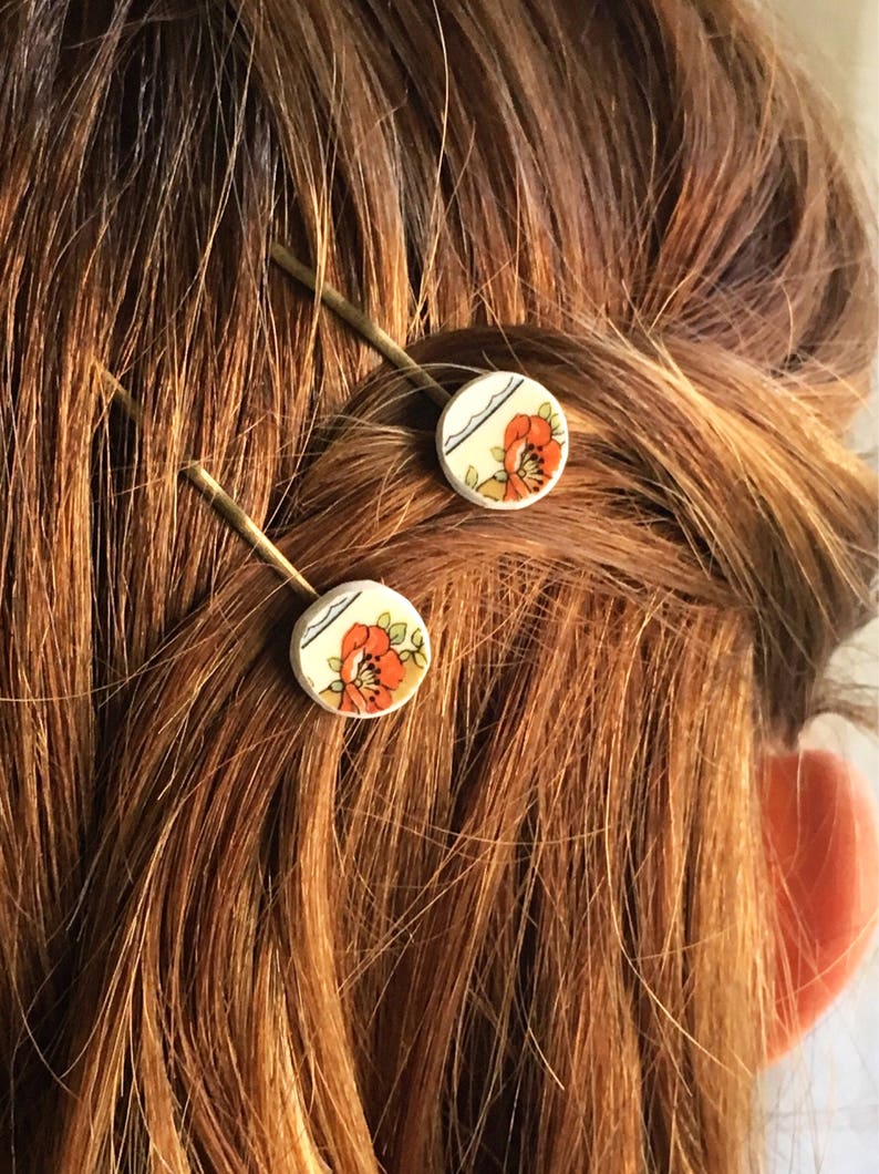 Hair Accessory Vintage Bobby Pin Broken China Jewelry Orange Hair Pin- Orange Bobby Pin Vintage Hair Pin Orange Bobby Pin Hair Pin