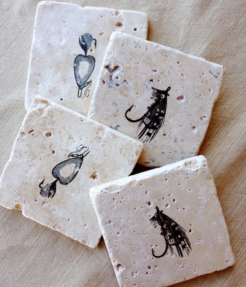 Fishing Lure Coasters Fishing Gift Fishing Decor Cabin Etsy