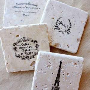 Wine Gift- Wine Decor, Eiffel Tower Decor, French Decor, Eiffel Tower Gift, Stone Coasters, Marble Coasters, Drink Coasters, Tile Coasters