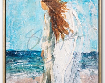 Angel Painting- Angel Gift, Guardian Angel, Angel, Guardian Angel Gift, Angel Art, beach, Angel Decor, beach decor, shabby chic, Believer,