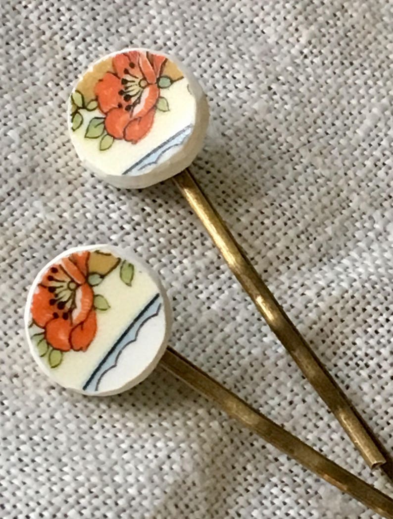 Hair Accessory Vintage Bobby Pin Broken China Jewelry Orange Hair Pin- Orange Bobby Pin Vintage Hair Pin Orange Bobby Pin Hair Pin