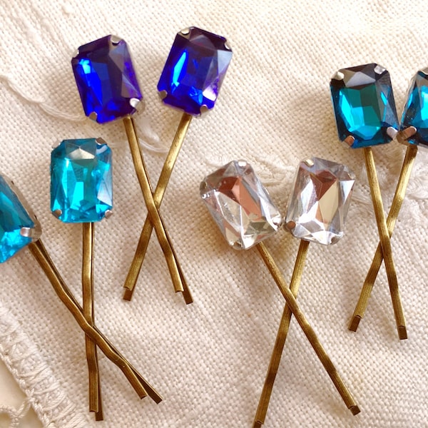 Rhinestone Hair Pin- Rhinestone, Bobby Pin, Gem Hair Pin, Gem Bobby Pin, Crystal, Clear, Cobalt, Blue, Turquoise, Teal, Bridal, Hair Pin