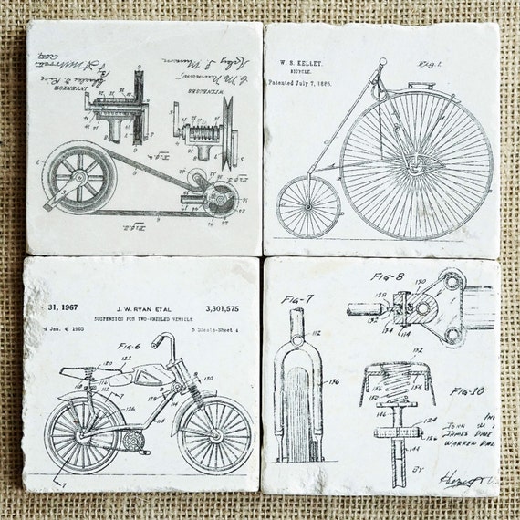 Bike Decor- Coaster Set, Bike Gift, Bicycle Gift, Bike Tile, Bicycle Decor, Bicycle Tile, Stone Coasters, Drink Coasters, Marble Coasters