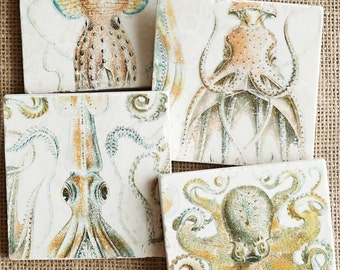 Oktopus-Untersetzer, Octopus Dekor, Strand Dekor, Ozean Dekor, Ozean Geschenk, Strand Geschenk, Meer Leben Dekor, Meer Leben, Fliesen, Strand Haus Dekor