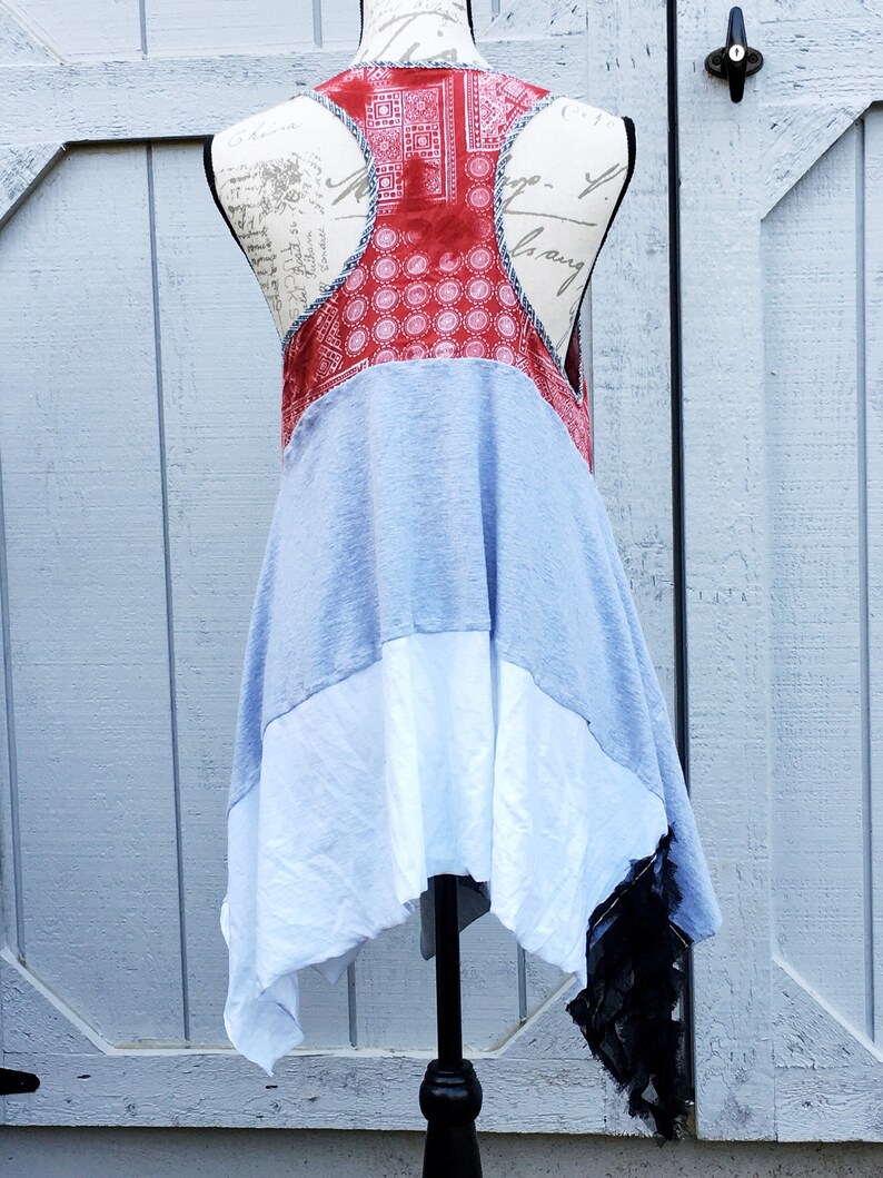 Lagenlook- Tank, Summer Tunic, Tank Tunic, Summer Top, Medium, Red Tunic, Upcycled Clothing, Recycled Clothing, Upcycled Top, Upcycled Shirt image 6