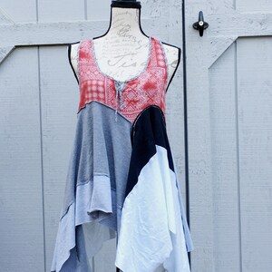 Lagenlook- Tank, Summer Tunic, Tank Tunic, Summer Top, Medium, Red Tunic, Upcycled Clothing, Recycled Clothing, Upcycled Top, Upcycled Shirt image 8