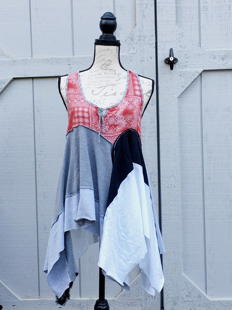 Lagenlook- Tank, Summer Tunic, Tank Tunic, Summer Top, Medium, Red Tunic, Upcycled Clothing, Recycled Clothing, Upcycled Top, Upcycled Shirt image 8