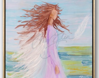 Angel Painting- Angel Gift, Guardian Angel, Angel, Guardian Angel Gift, Angel Art, beach, Angel Decor, beach decor, shabby chic, Believer,