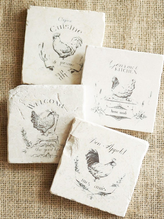 French Country- Shabby Chic, Chicken, Decor, Rooster, Chicken Gift, Rooster Gift, French Country Decor, French Country Gift, Coaster, Tile