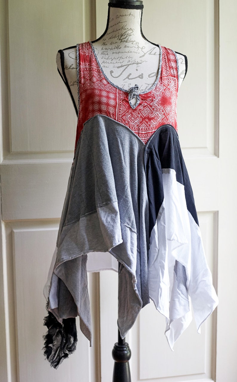Lagenlook- Tank, Summer Tunic, Tank Tunic, Summer Top, Medium, Red Tunic, Upcycled Clothing, Recycled Clothing, Upcycled Top, Upcycled Shirt image 2