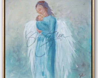 Angel- Angel Painting, Guardian Angel, Angel Art, Angel Gift, Angel Print, Faith, Angel Decor, Angel Gift, Inspirational, Mother, Child