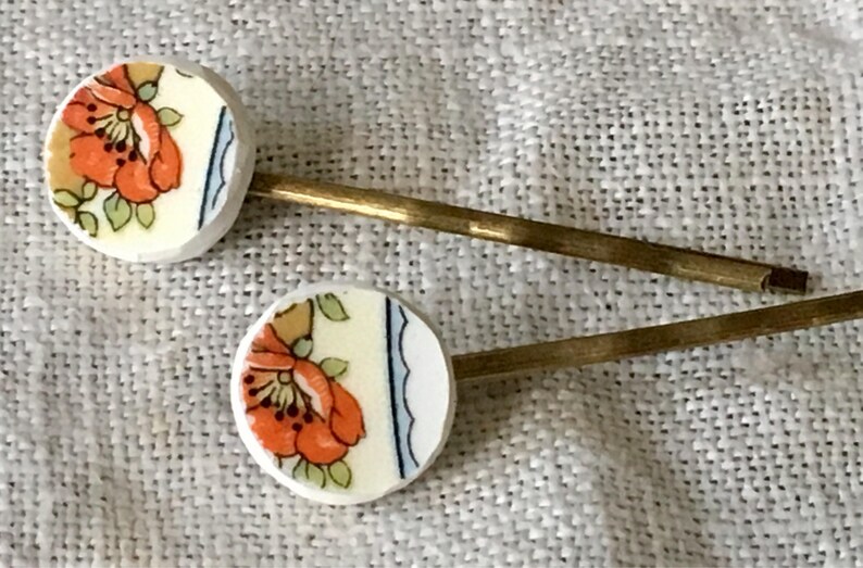 Hair Accessory Vintage Bobby Pin Broken China Jewelry Orange Hair Pin- Orange Bobby Pin Vintage Hair Pin Orange Bobby Pin Hair Pin