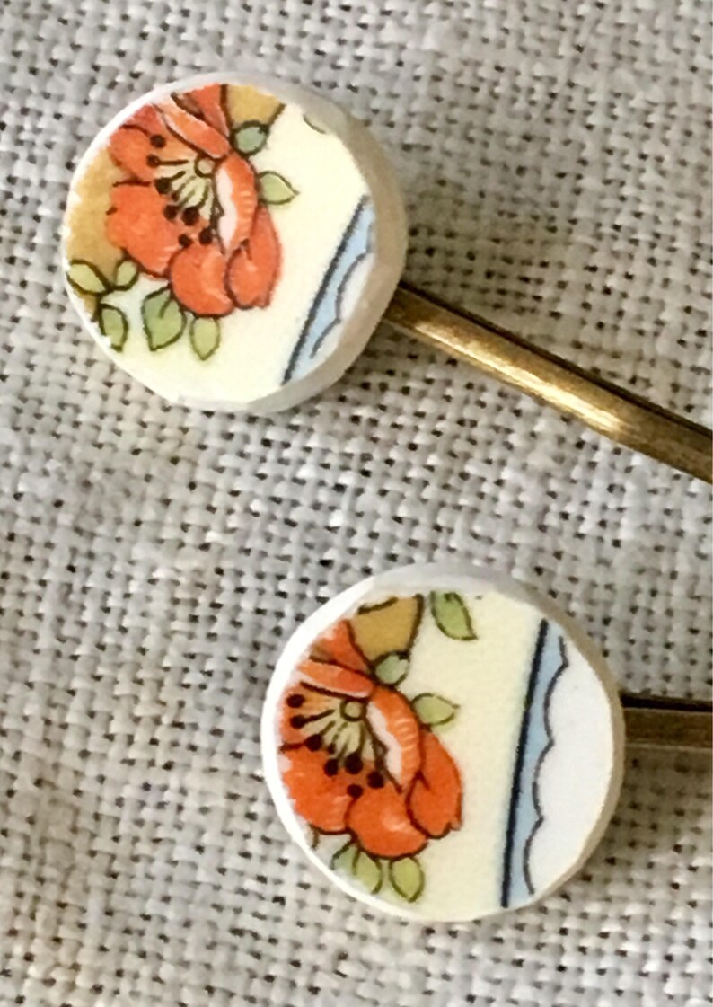 Hair Accessory Vintage Bobby Pin Broken China Jewelry Orange Hair Pin- Orange Bobby Pin Vintage Hair Pin Orange Bobby Pin Hair Pin
