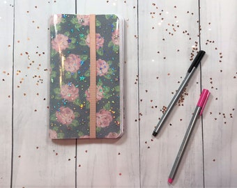 Floral Journal with Glittery Vinyl See-Through Cover