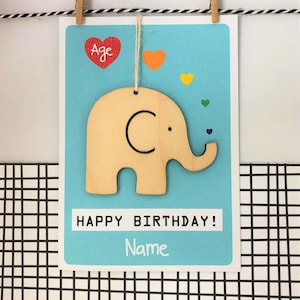 Personalised Birthday Card with Elephant Decoration / Keepsake Card