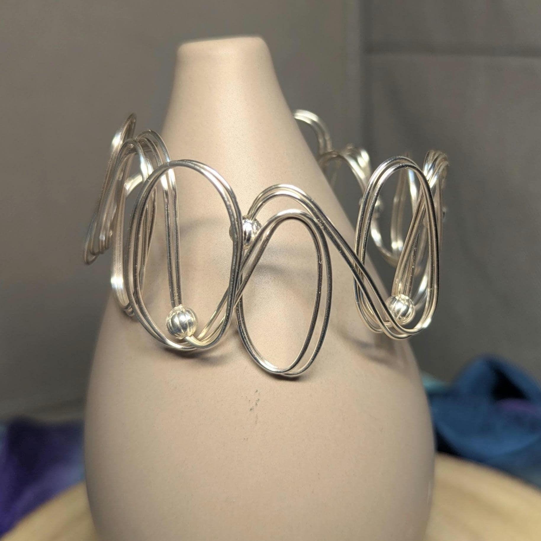 Silver Plated Anxiety Fidget Bangle: Freeform Beaded Design