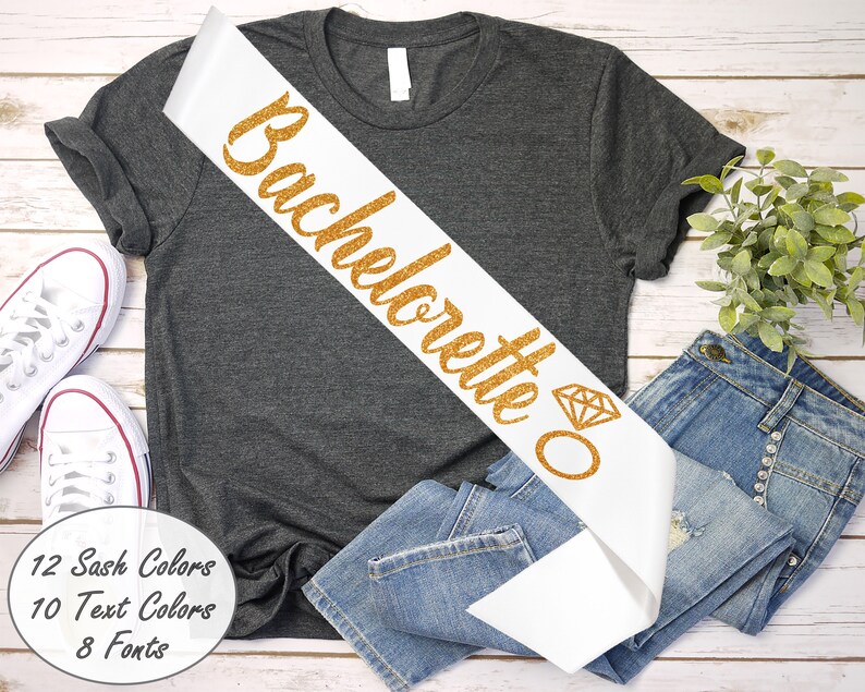 Future Mrs Sash Bride To Be Sash Bachelorette Sash Personalized Custom Bridal Shower Gift Gold & Rose Gold Glitter Text image 6