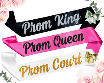 Prom Queen Sash - Prom King Sash - Prom Court Sashes - Personalized Satin and Glitter Prom Royalty Sash with any custom text