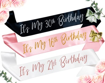 Its My 21st Birthday Sash - Personalized Birthday Sash Silver & Gold Glitter - Its My 16th Birthday - Its My 30th - Custom Text Any Age