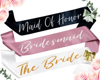 Personalized Bridal Party Sashes: Bride, Bridesmaid, Maid of Honor - Gold & Rose Gold Glitter