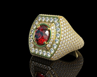 18kt gold ring garnet diamonds men's line precious design made in italy fashion fashion bright gift wedding jewelry