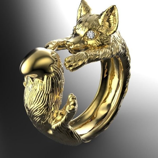 anello volpe oro 18 carats giallo bianco rosa diamanti preziosi regalo fabriqué en italie fatto a mano animalier scultura brillante