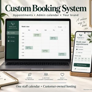 Custom Booking System, Appointment Website with Admin Calendar, Editable PHP Source, Your Branding
