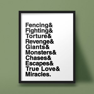 Princess Bride, Typographic Poster, Fencing Fighting Torture Revenge image 1