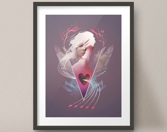 Female Portrait, Surreal Open Heart Beautiful Art Print Design