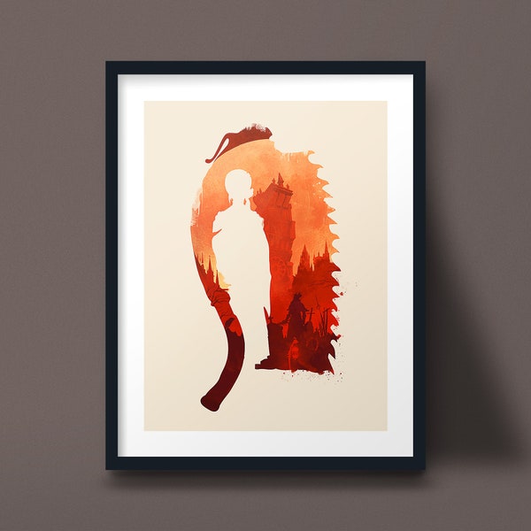 Impresión artística de silueta de póster de Bloodborne para videojuegos