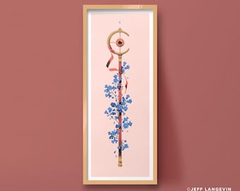 Frieren's Staff Art Print | Forget-Me-Not Botanical Design