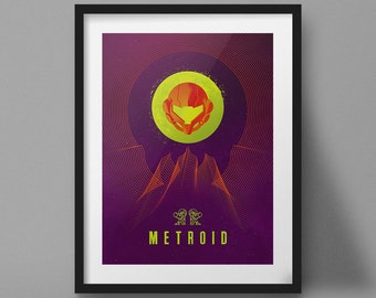 Metroid Art Print Nintendo Poster Design Retro Sci-Fi Style
