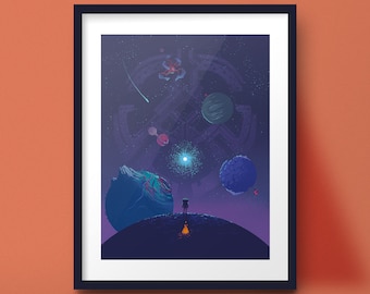 Outer Wilds Game art print, planets poster design