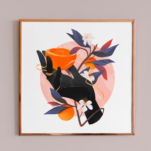 Orange Fruit with Hand, Floral illustration art print