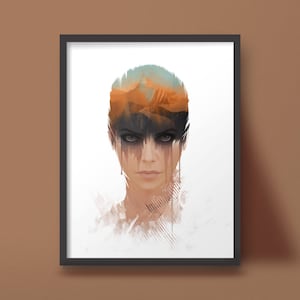 Furiosa Desert Fury Portrait Art Print Post Apocalytic Design image 1