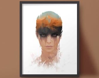 Furiosa Desert Fury Portrait Art Print Post Apocalytic Design