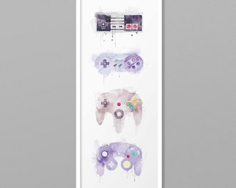 Nintendo Controllers Art Print Video Game Poster Watercolor Style Design