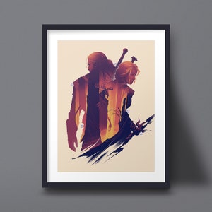 Witcher art print, Geralt, Ciri game poster