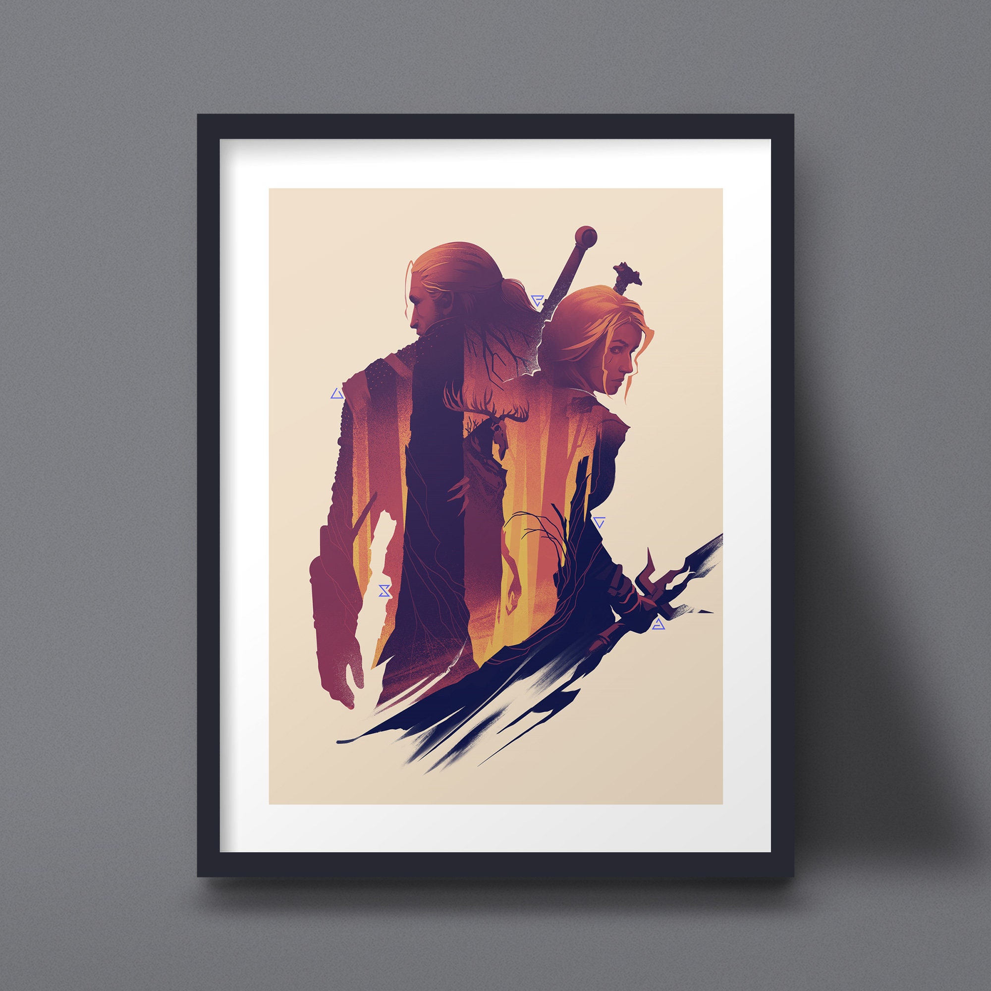 The Witcher art print, Geralt, Ciri, Leshen forest scene