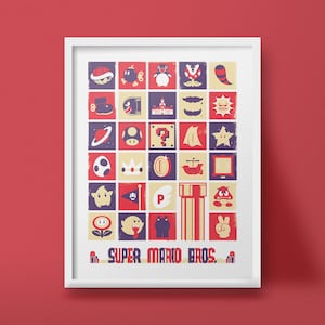 Mario Video Game Object Poster, Art Print