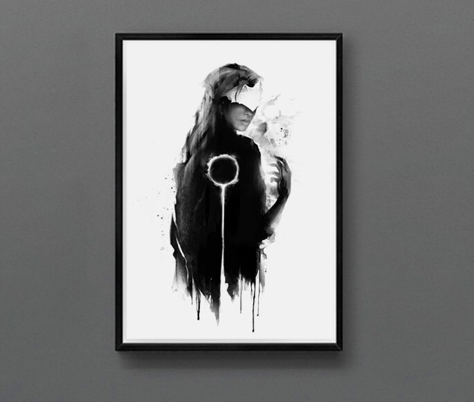 Fire Keeper Inkbrush Art Print Video Game Design Poster 11 x 17
